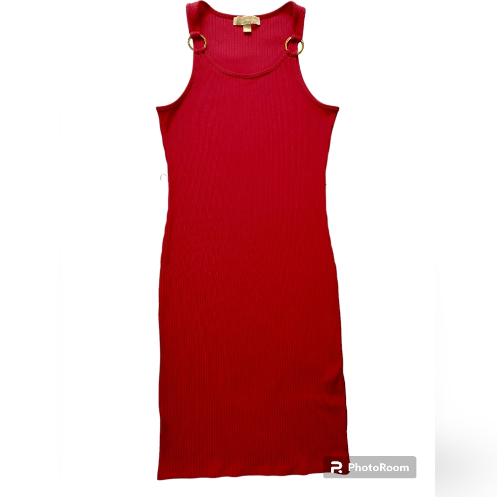 Michael Kors Women's Ribbed Stretch Knit Tank Coral Dress Sleeveless Size L‎ - Picture 3 of 12